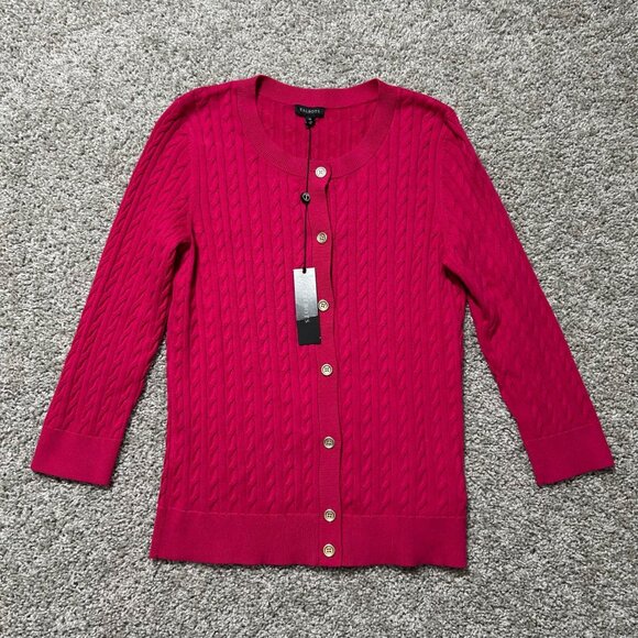 NWT Talbots Womens M Cable Knit Casual Cardigan Sweater Pink Button Front - Picture 10 of 10